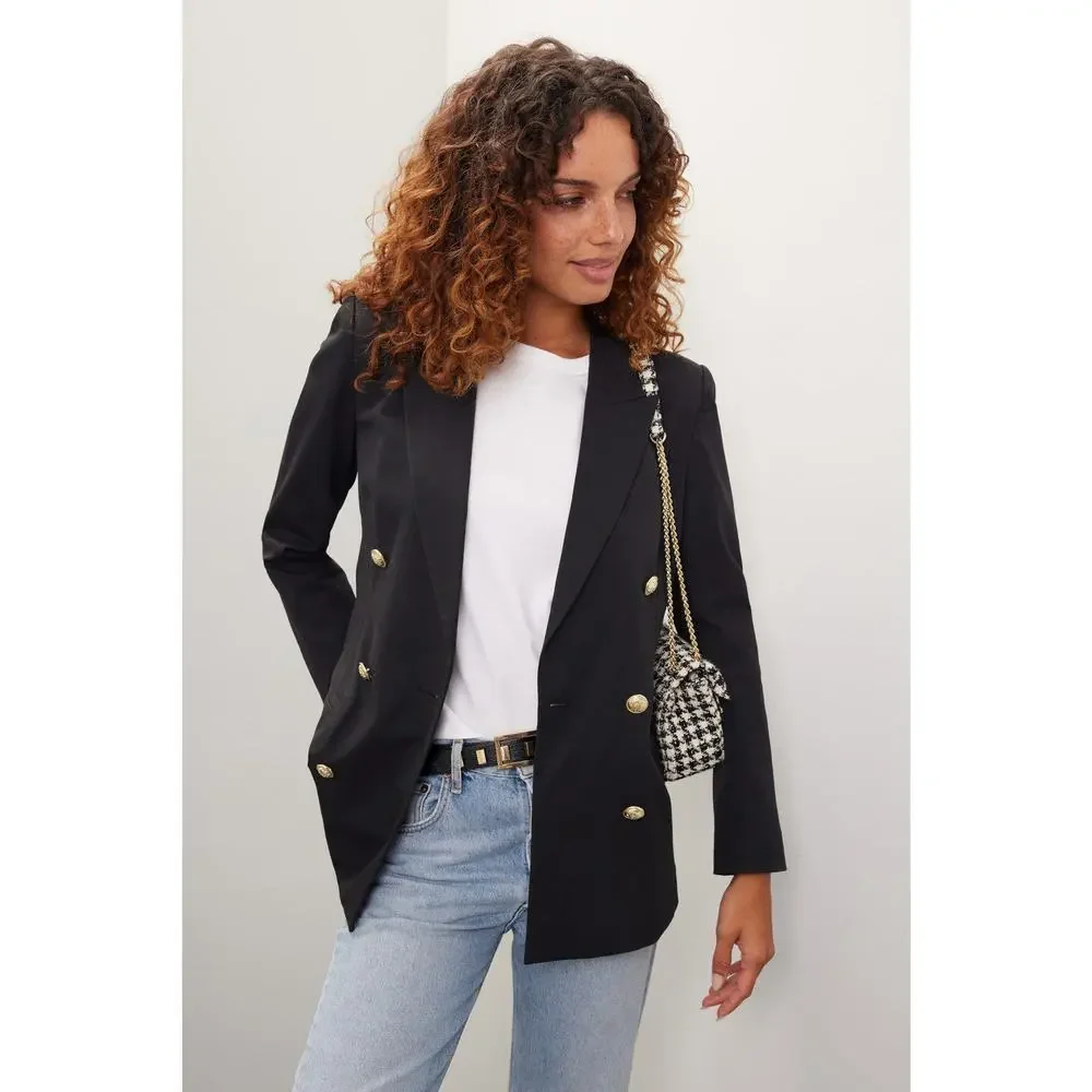 Derek Lam 10 Crosby Walter Blazer Black Gold‎ Buttons Double Breasted Sz 4
